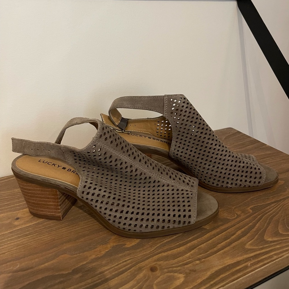Lucky brand peep toed shoes, suede leather